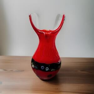 Bohemian Devil Horned Murano Red Art Glass Vase 14"